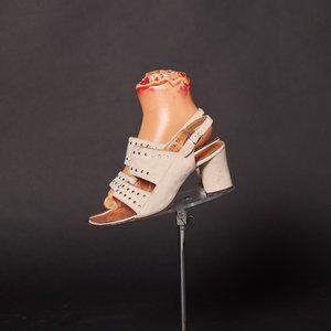 1970s Beige Suede and Studded Slingbacks